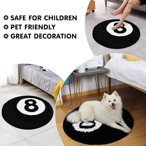 8 Ball Rug - 24 inch White & Black Trendy Rug - Cool Rugs and Aesthetic Rugs for Bedroom & Living Room -Non-Slip Flocking Floor Area Rug for Living Room Decor, Alt Room Decor Soft Doormat for Bedroom in Saudi Arabia