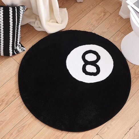 8 Ball Rug - 24 inch White & Black Trendy Rug - Cool Rugs and Aesthetic Rugs for Bedroom & Living Room -Non-Slip Flocking Floor Area Rug for Living Room Decor, Alt Room Decor Soft Doormat for Bedroom in Saudi Arabia