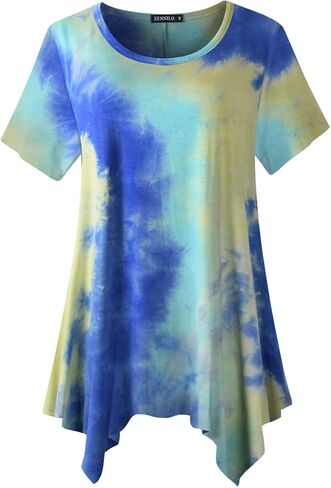 ZENNILO Womens Plus Size Casual Tunic Tops Summer Short Sleeve Shirts for Women Flowy Hankerchief Hemline in Kuwait