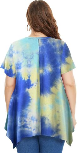 ZENNILO Womens Plus Size Casual Tunic Tops Summer Short Sleeve Shirts for Women Flowy Hankerchief Hemline in Kuwait