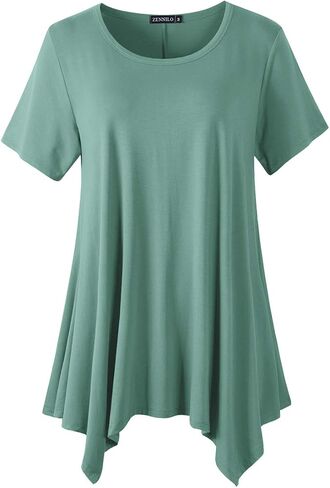 ZENNILO Womens Plus Size Casual Tunic Tops Summer Short Sleeve Shirts for Women Flowy Hankerchief Hemline in Kuwait
