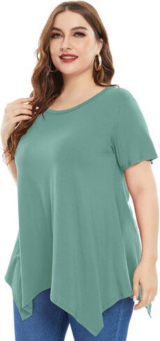 ZENNILO Womens Plus Size Casual Tunic Tops Summer Short Sleeve Shirts for Women Flowy Hankerchief Hemline in Kuwait