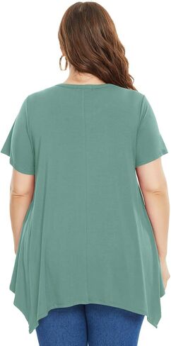 ZENNILO Womens Plus Size Casual Tunic Tops Summer Short Sleeve Shirts for Women Flowy Hankerchief Hemline in Kuwait