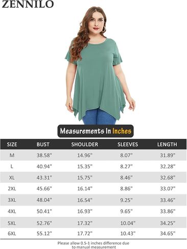 ZENNILO Womens Plus Size Casual Tunic Tops Summer Short Sleeve Shirts for Women Flowy Hankerchief Hemline in Kuwait