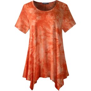ZENNILO Womens Plus Size Casual Tunic Tops Summer Short Sleeve Shirts for Women Flowy Hankerchief Hemline