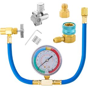 R134A Refrigerator Freon Recharge Hose Kit, R134A Refrigerant Charging Hose with BPV31 Bullet Piercing Tap Valve, R134A Self-Sealing Adapter for Home A/C Refrigerant System