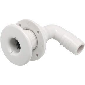 Thru Hull Scupper Flapper Valve, 3/4 Inch Thru Hull Fittings, 90 Degree Elbow Angled White Finish, Fits 3/4 Inch ID Hose, Fits Hulls Up to 1-1/4 Inch Thick, Through Hull Fittings for Boats