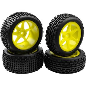 4Pcs HIRCQOO OD 88mm/3.46" Front Rear Rubber Tire Tyre & Plastic Wheel Rims 12mm Hex Compatible with Redcat Shockwave HPI HSP ExceedRC Kyosho 1/10 Scale Off Road Buggy (Green)