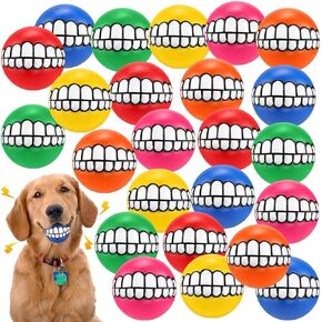 24 Pcs Small Squeaky Dog Ball Bulk 2.95 Inch Funny Dog Toy Chewing Tennis Ball with Teeth for Large Medium Small Breed Pet Fetch Training Birthday Gift, 6 Colors