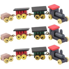 3pcs Mini Wooden Train Set Christmas Miniature Retro Steam Train Simulation Steam Train Model Sculpture for Xmas Table Adornment, 9.70X1.80X1.10CM
