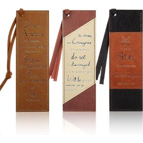 3 Pieces Christian Bookmarks for Women Men, Religious Bookmarks Father's Day Presents, Bible Cover Faux Leather Bookmakers with Inspirational Verse, Personalized Journal Markers (Simple Style)