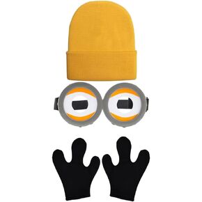 TANTAKO 3 Pcs Adults Halloween DIY Costume Accessories with Yellow Knit Beanie, Three Fingers Gloves and Goggles