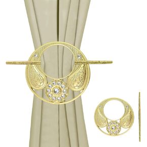 Set of 2 Round Silver Curtain Tiebacks Buckles Classical Curtain Holders Hooks Clips Crystal Diamond Drapery Holdbacks Tiebacks Elegant Decorative Curtain Tie for Window Drape Decoration