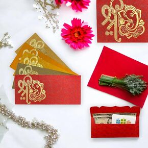 LoveNspire Pack of 10 Money Envelopes for Assorted Indian Paper Shagun Lifafa Gift Cards Ganesha Decorative Lucky Cash Packet Currency Holder Tip Envelopes Wedding Diwali Gift