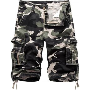 SHOOYING Men's Camo Cargo Denim Shorts with Multi-Pocket
