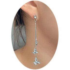 Crystal Butterfly Tassel Earrings Sparkle Rhinestone Butterfly Earrings CZ 3D Butterfly Drop Dangle Earrings for Women Girls
