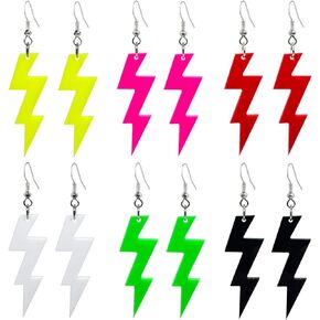 6 Pairs 80s Acrylic Exaggerated Lightning Earrings Punk Retro Geometric Delicate Statement Earrings for Women Girl