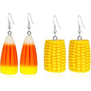 2Pairs Candy Corn Earrings for Girls Cute Yellow Corn Vegetable Earrings Dangle Acrylic Food Earrings for Women Halloween Fashion Jewelry Gifts