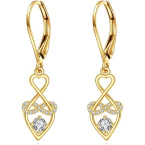 14K Gold Heart Dangle Earrings Fine Gold Infinity Love Leverback Earrings Jewelry Gifts for Women Girls
