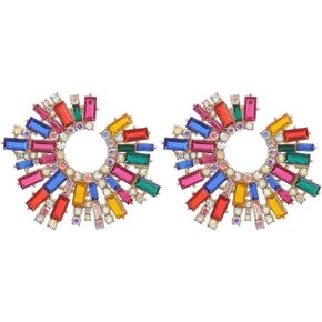 Floral Cluster Earrings, Colorful Flower Cluster Dangle Earrings for Women, Bohemian Rainbow Flower Earrings, Sparkling Flower Burst Stud Earrings Geometric Boho Jewelry, Colorful Floral Cluster Drop Earrings for Girls, Cute Blooming Flower Statement Earr