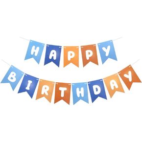 Runhiskii Blue and Orange Birthday Banner, Happy Birthday Banner Blue Orange Party Decorations for Boys, Kids Birthday Decoration Boys’ 1st Birthday Decor