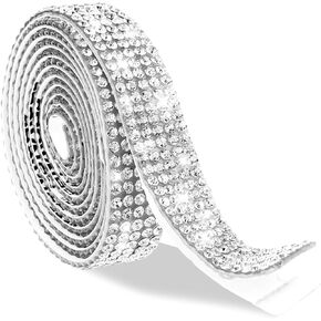 3 Yards Adhesive Rhinestone Strips Bling Crystal Rhinestone Ribbon Stickers Glitter Diamond Tape Roll for DIY Crafts Car Shoes Décor(0.47Inch, Silver)