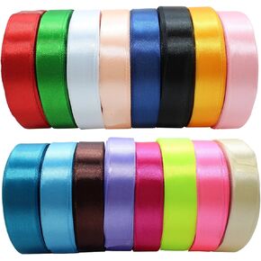 JESEP 16 Rolls 400 Yards Solid Satin Fabric Ribbon Multi-Color Packing for Gift Package Wrapping Hair Bow Clips Accessories, Crafting, Sewing, Wedding, Decorator, etc (5/8" 15MM)