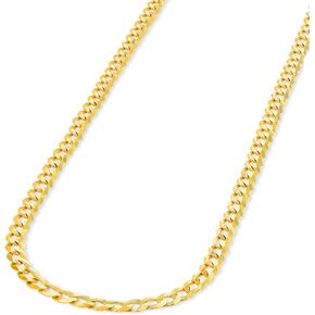 Solid 14K Yellow Gold 3mm Concave Cuban Link Curb Chain Necklace with Lobster Clasp
