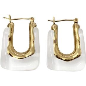 H&Z Geometric Acrylic Resin U Shape Letter Hoop Vintage Transparent Gold Plated Earrings Bohemian Minimalist Statement Huggie Earring for Women Girl