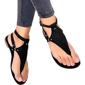 Dressy Thong Sandals for Women Open Toe Shoes Flat Beach Sandals Buckle Ankle Strap Casual Summer Retro Gladiator Sandals