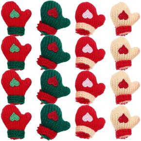 VILLCASE 16 Pcs Mini Christmas Knit Gloves Dollhouse Miniature Plush Gloves Doll Gloves for DIY Christmas Doll Crafts Christmas Tree Ornaments