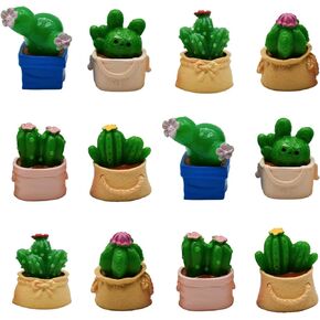 12Pcs Miniature Cactus Figurines Mini Potted Plants Resin Succulent Plant Cake Topper for DIY Dollhouse Fairy Garden Bonsai Micro Landscape Decors