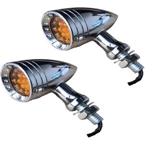 CNC Motorcycle Bullet LED Turn Signal Lights Blinker Indicator Front Rear Tail Light for Honda Yamaha Suzuki (Yellow Light, Chrome)