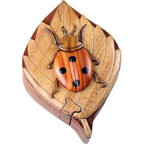 Lady Bug - Secret Wooden Intarsia Puzzle Box - Handcrafted from Natural Exotic Woods