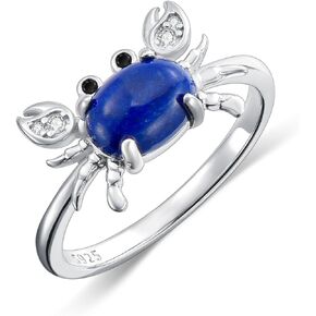 Lapis Lazuli Crab Ring 925 Sterling Silver Crab Ring Cute Crab Jewelry Gift for Women Girls (Ring Size 6-10)