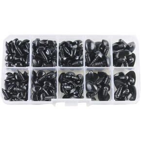 125 Pieces Black Safety Nose and Eyes Assorted Sizes Plastic Triangle Craft Nose with Washers for Toys Dolls Puppets Making