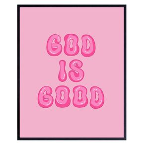 Pink Preppy Christian Wall Decor - God is Good Aesthetic Wall Decor for Women, Woman, Teen Girls - Vintage Retro Religious Gifts - Funky Chic Home Decor Trendy Stuff - 70s Cute Bedroom God Wall Decor