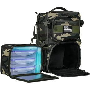 Tactical Meal Prep Backpack,519 Fitness Insulated Lunch Backpack with Removable Meal Compartment,16 Hours Insulation,Hiking Lunch Rucksack with Molle,Heavy Duty Hydration Backpack (Black)