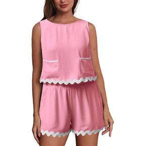 WOWULOVELY Womens 2 Piece Summer Outfits Sleeveless Tank Crop Tops Shorts Lounge Sets Pajama Set with Pockets