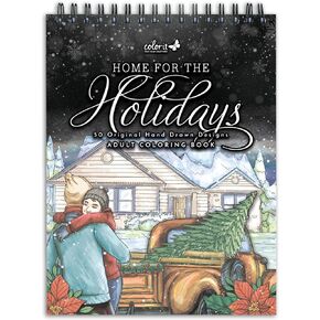 ColorIt Home for the Holidays, Christmas Coloring Book for Adults, 50 Nostalgic Illustrations of Holiday Scenes and Traditions, Thick Perforated Paper, Spiral Binding, Hardback Book Cover, Ink Blotter