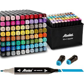 ABEIER 80 Colors Alcohol Based Markers, Dual Tip Drawing Markers Set, plus 1 Colorless Blender Pen, Permanent Sketch Animation Markers for Kids, Plumones, Adults Coloring and Artist Illustration