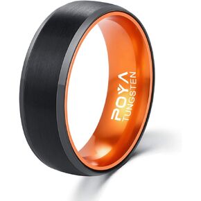 POYA 8mm Black Matte Finish Tungsten Rings with Orange Anodized Aluminum Inset Mens Wedding Band (13)