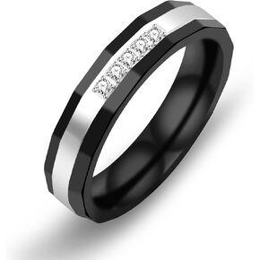 Uloveido Titanium Stainless Steel Rings Black Brick Pattern Wedding Band Comfort Fit Couples Rings for Men and Women Size 5-11