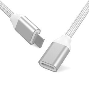 Braided i-Phone Extension Cable Pass Video Audio Music Photo Data, Charge. 1PCS 3.3Feet Male to Female i-Phone Extender Cord Made of Sliver Aluminum & White Braided.(3.3Feet)