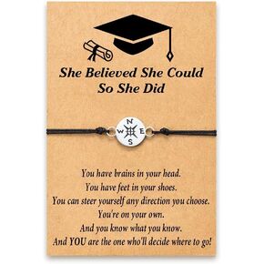 Graduation Bracelet Gifts 2024 Compass Bracelets with Quote Card Compass Bracelets High School Middle School College Master Degree Boys Girls Graduation Gifts