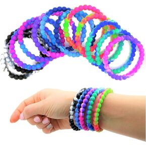 Colorful Tie Dye Bead Rubber Bracelets (Pack) 8". Great Kids and Small Adults. Perfect for party Favors, Carnival Prizes, Goodie bags, Fundraisers, Giveaways, etc.