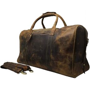Jaald 50 cm Real Buffalo Leather Leather Weekender Luggage Travel Bag Travel Luggage Sports Bag Weekend Trip Hand Luggage Duffel Gym Bag Waterproof Carry On Bag Gift, Brown, L, Brown, L
