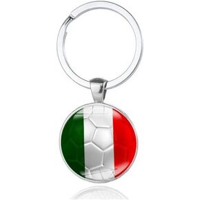 Art Attack Italian Flag Soccer Keychain, Italy National Football Team Accessories History Party Favor Fan Car Key Chain Ring Pendant Charm (Silver)