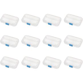 Sterilite Small Divided Box, Stackable Plastic Small Storage Container with Latch Lid, Organize Pens, Pencils and Small Items, Clear Case, 12-Pack