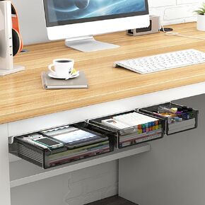 3 Pack Under Desk Drawer Organizer Slide Out - Come with Adhesive – Create Extra Storage Space for Your Home Office Kitchen